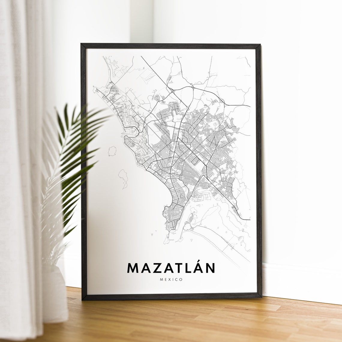 Mazatlan Mexico Minimalist Black Line City Street Map Poster - Image 2