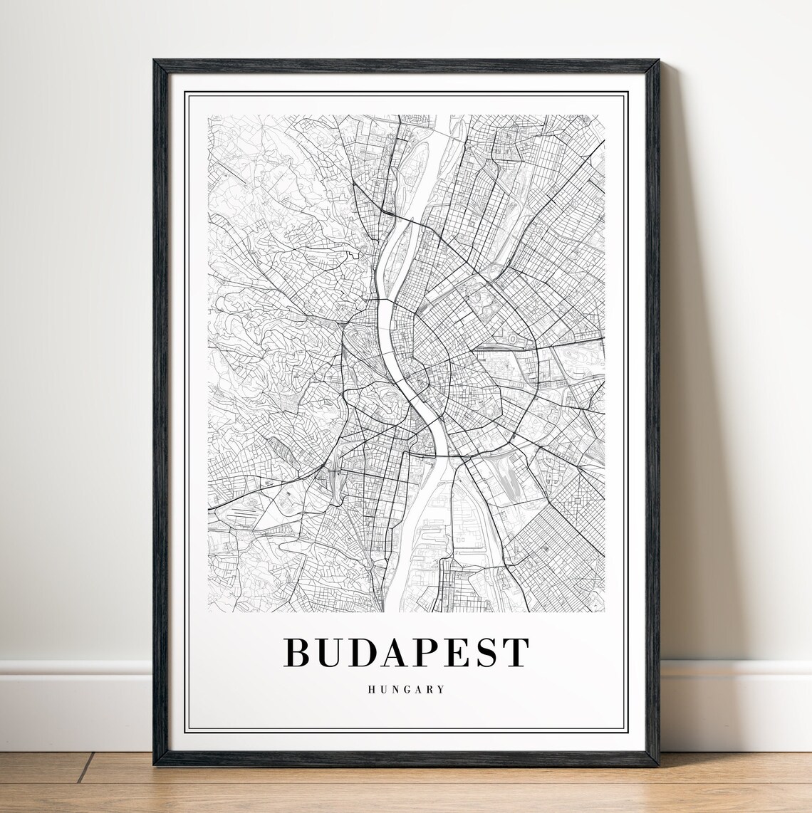 Budapest Map Print, Minimal Black and White Art Print - Image 4