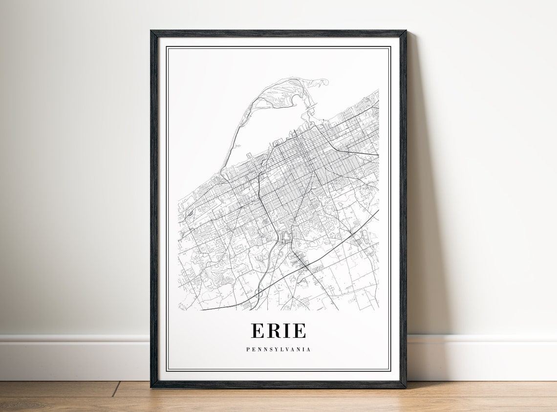 Erie Pennsylvania Minimalist Black and White City Map Poster - Image 5