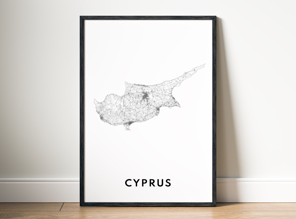 Cyprus Black and White Island Outline Map Minimalist Art Poster - Image 5