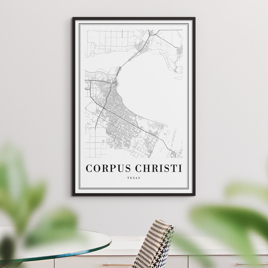 Corpus Christi Texas Black and White Bay City Street Map Poster - Image 3