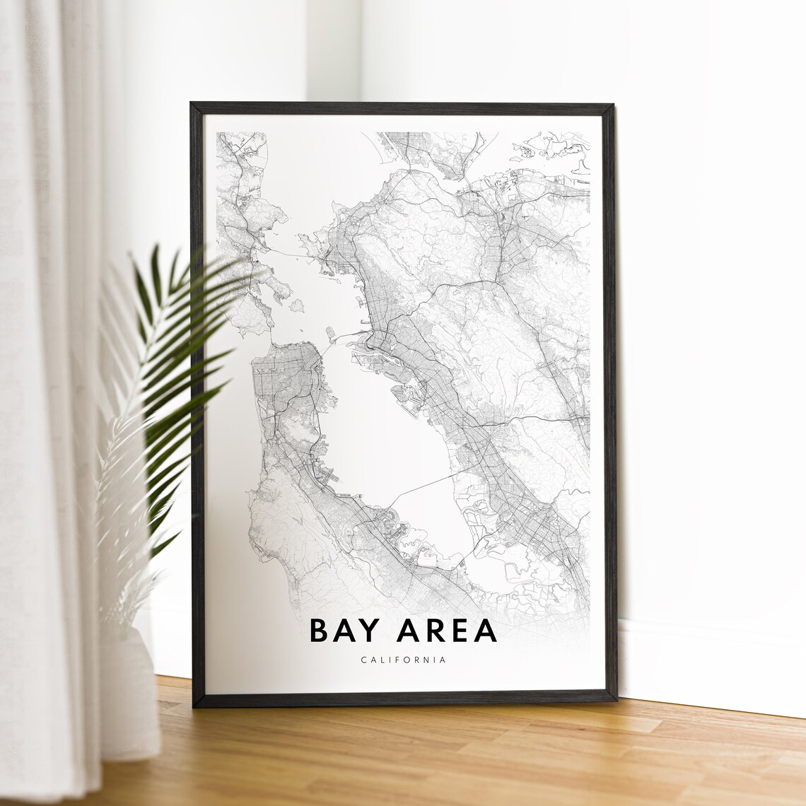 Bay Area California Minimalist Black and White City Map Poster - Image 2