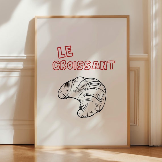 Croissant Wall Art Print Kitchen Wall Art Trendy Home Decor Food Print Croissant Poster Art Retro Prints