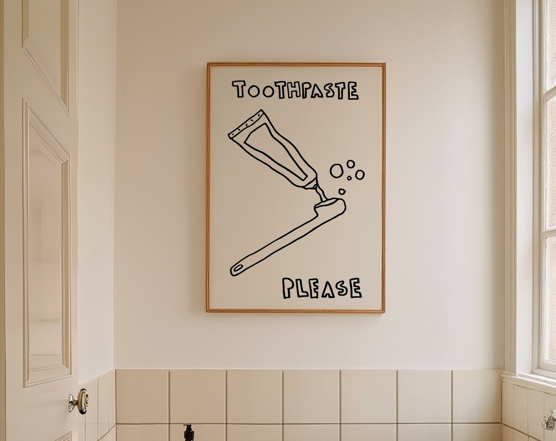 Toothpaste Print, Minimalist Bathroom Typography Poster
