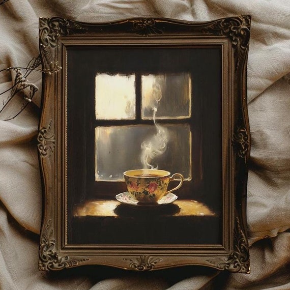 Teacup Tea Wall Art For Kitchen Decor Moody Wall Art Coffee Art Print Moody Tea Art Teacup Wall Art Vintage Coffee Wall Art Moody