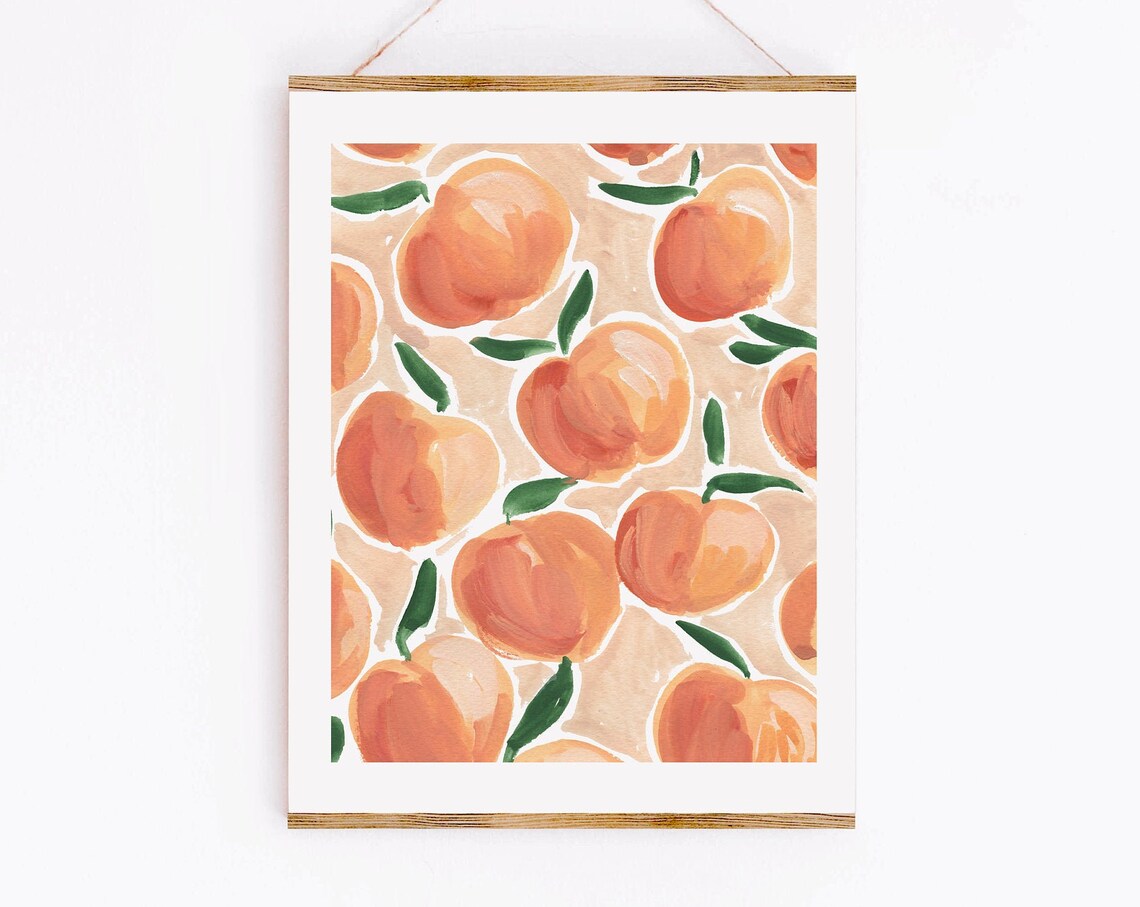 Pretty Peaches Watercolor Fruit Painting, Kitchen - Image 3