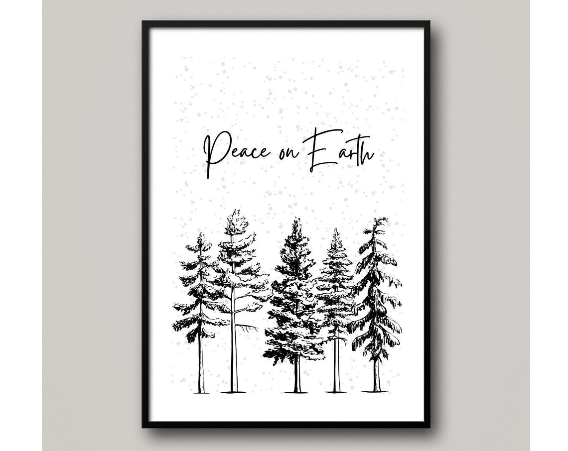 Peace On Earth Minimalist Christmas Trees Line Art Print