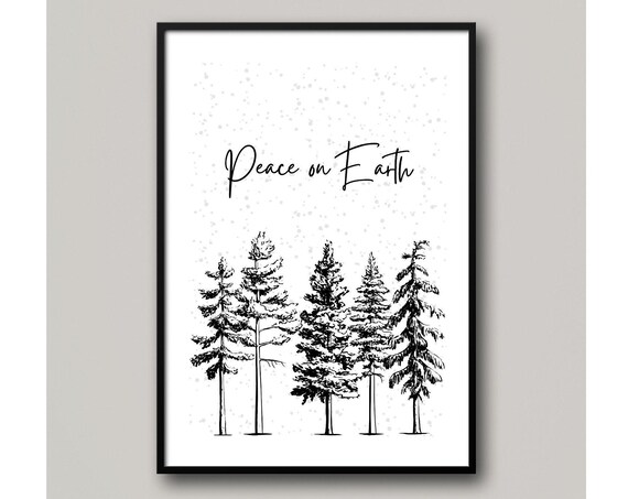 Peace On Earth Minimalist Christmas Trees Line Art Print
