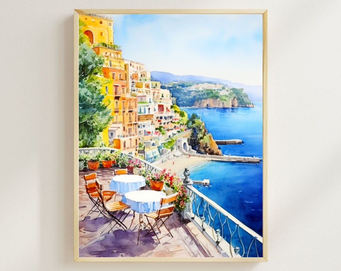 Naples Italy Watercolor Art Print, Europe Travel