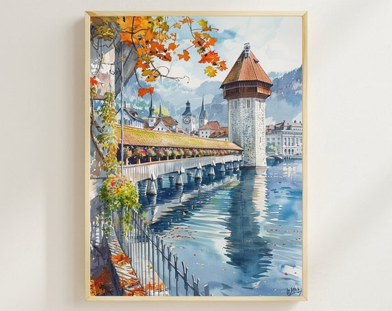 Lucerne Chapel Bridge Watercolor Art Print