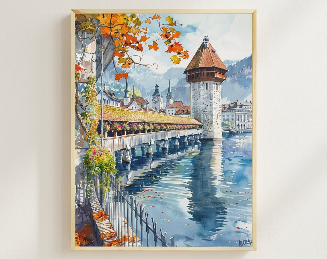 Lucerne Chapel Bridge Watercolor Art Print