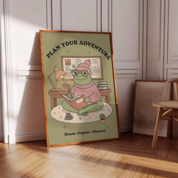 Plan Your Adventure Cozy Frog Journal Dream Explore Discover Poster