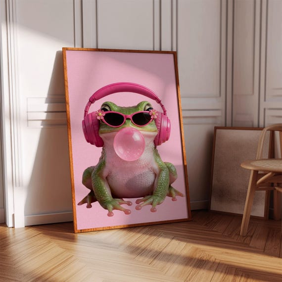 Diva Frog Poster Funny Bubblegum Pink Eclectic Wall Art Digital Download