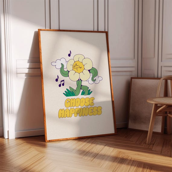 Yellow Flower Poster Positive Wall Art Choose Happiness Print Instant Download