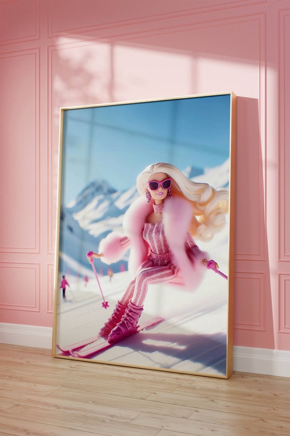 Skiing Girl Art Print Retro Fashion Doll Poster Digital Download