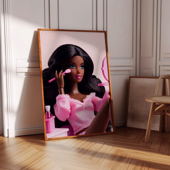 Black Girl Magic Fashion Doll Poster Girly Pink Makeup Art Digital Download