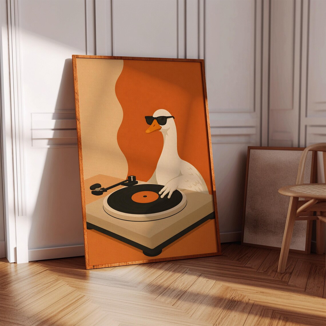 Goose DJ Playing Vinyl Record Retro Poster