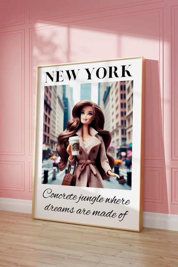 New York Brunette Barbie Poster Girly Nyc Wall Art Digital Download