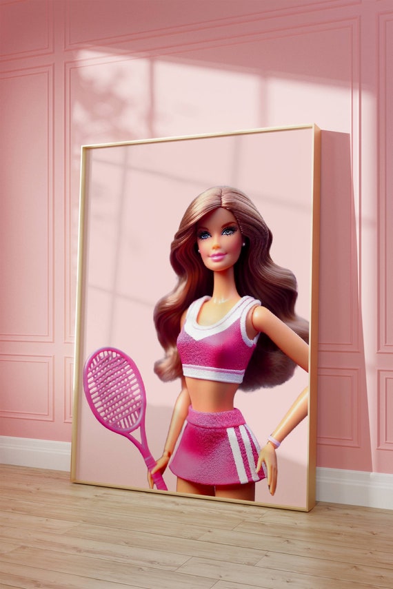 Tennis Girl Poster Retro Fashion Doll Pink Preppy Wall Art Digital Download
