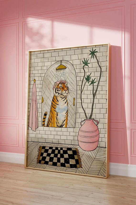 Tiger In The Shower Funny Bathroom Wall Art Instant Download