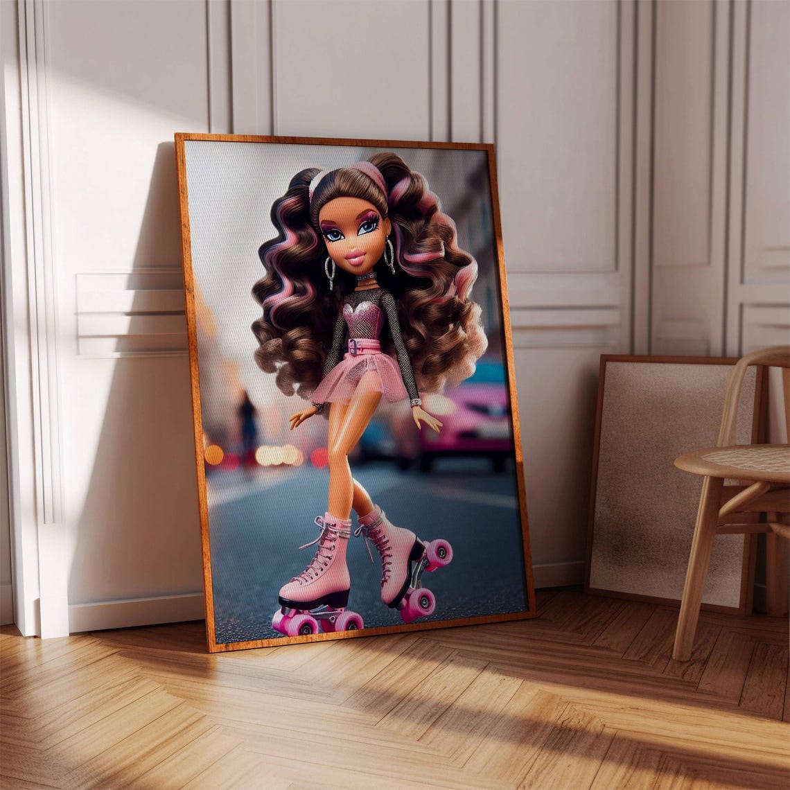 Roller Skate Fashion Doll Street Style Poster Pink Retro Pop Art