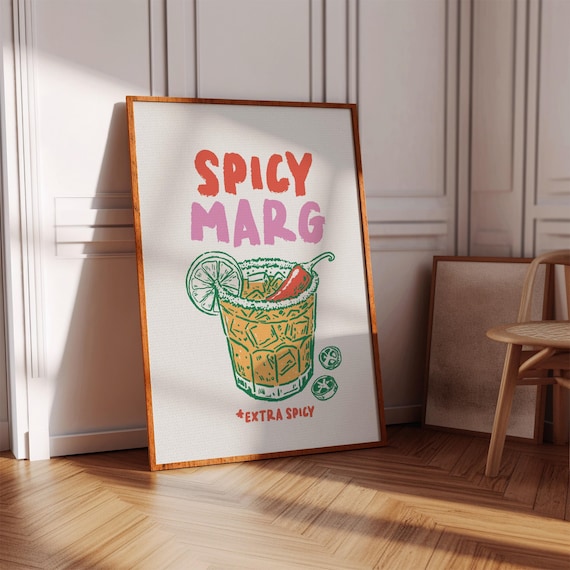 Spicy Marg Extra Spicy Colorful Cocktail Margarita Art Poster