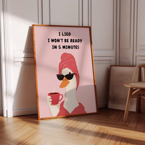 Funny Bathroom Wall Art Boujee Duck Print Pink Home Decor Girly Quote