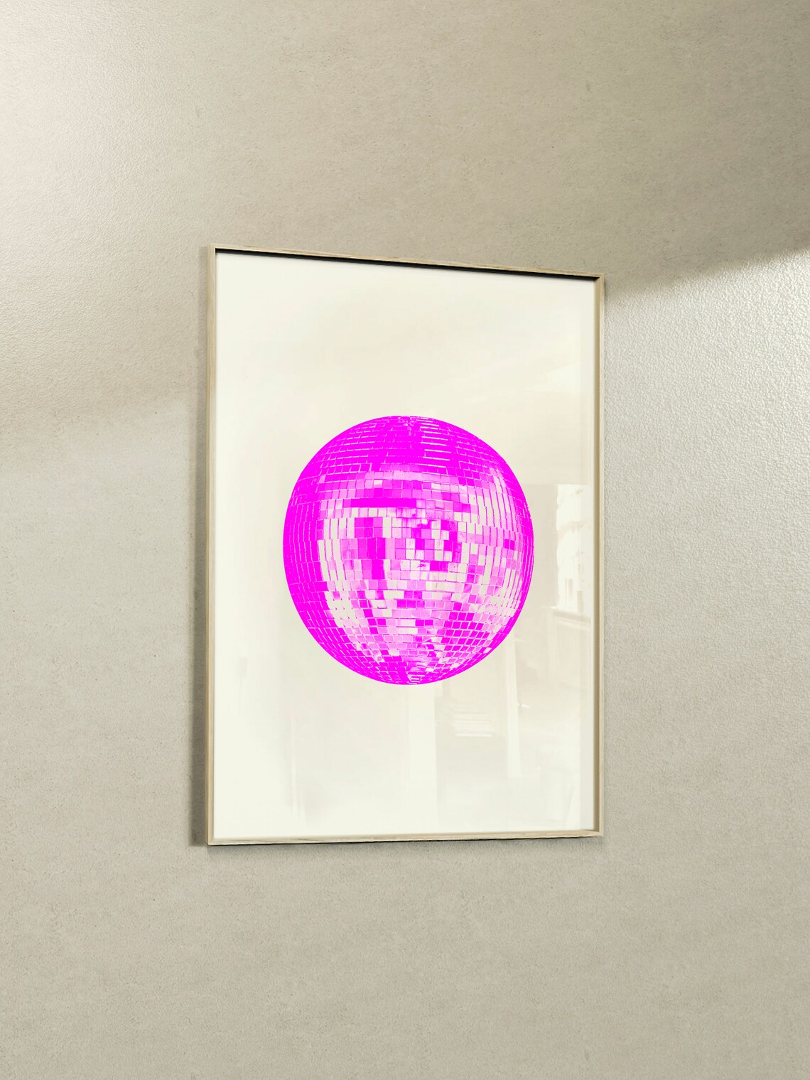 Hot Pink Disco Ball Minimalist Pop Art Retro Dance Party Poster