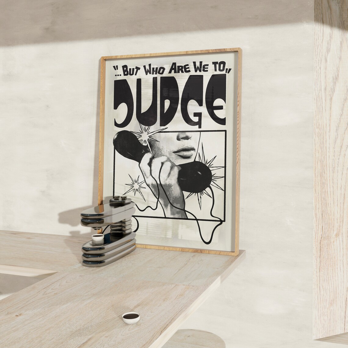 But Who Are We to Judge Retro Phone Monochrome Funny Quote Poster - Image 3