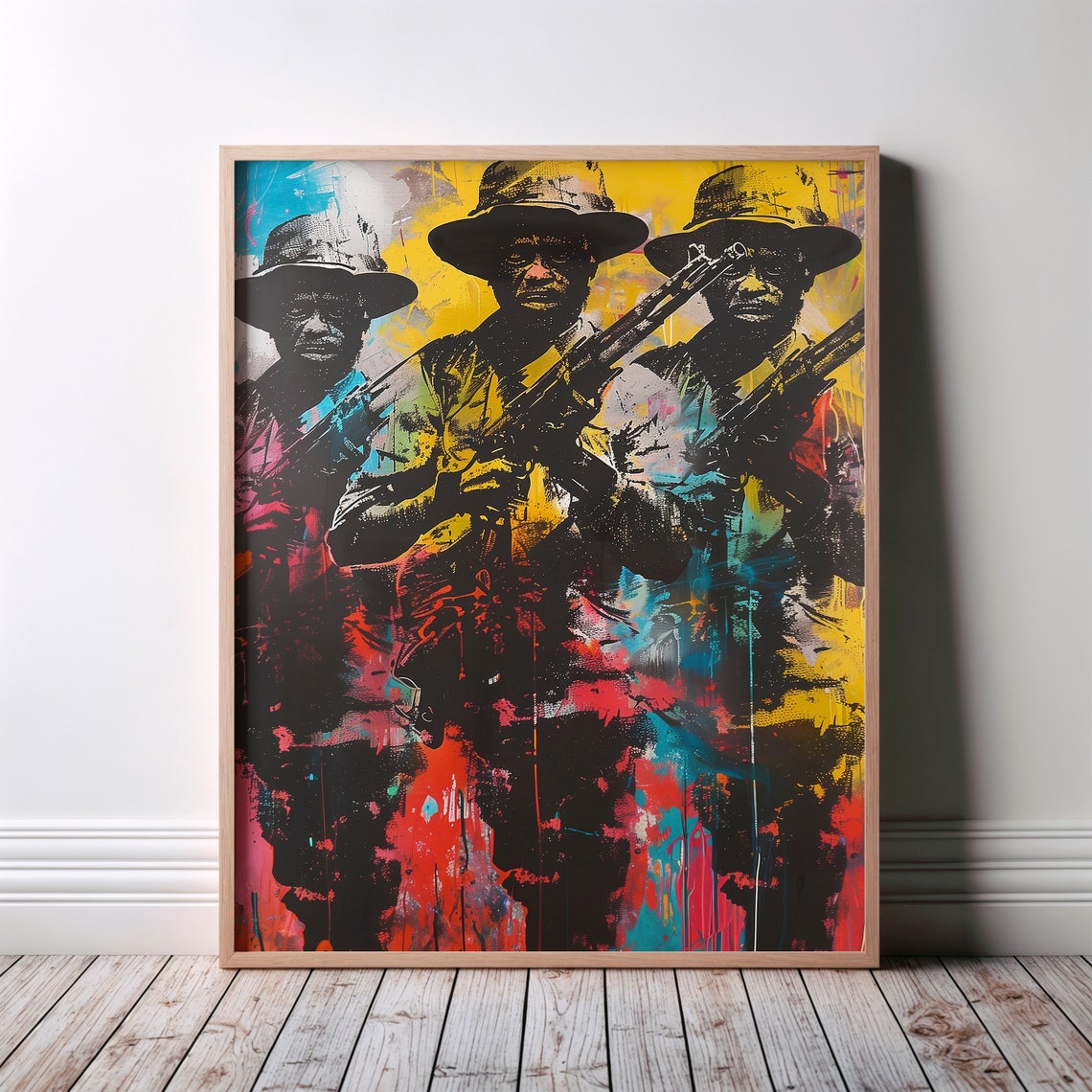 Three African Men Safari Hats Rifles Pop Art Graffiti Poster