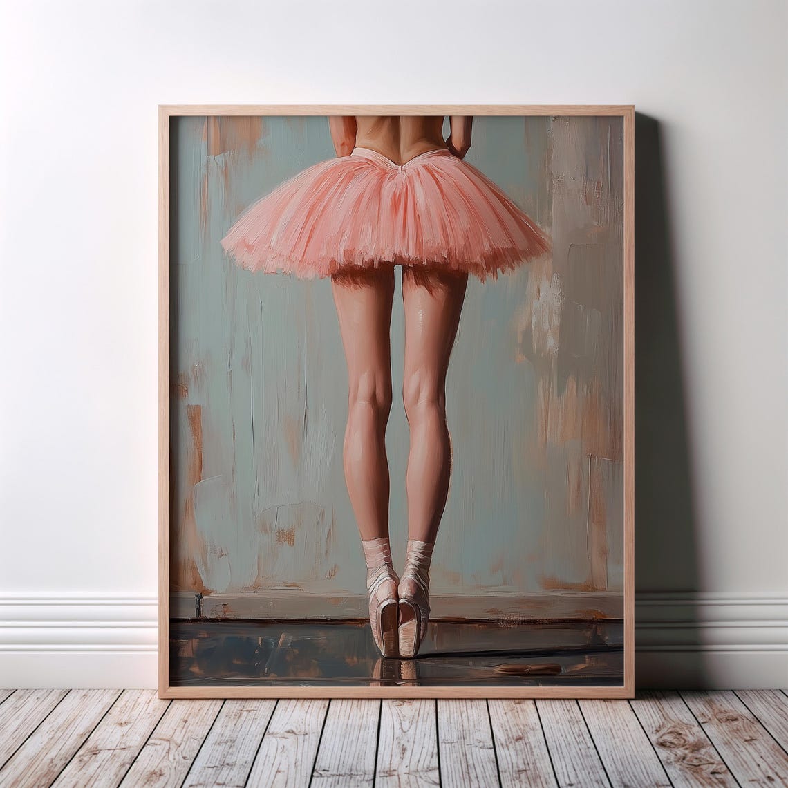 Ballerina Coral Tutu Pointe Shoes Back View Oil Painting Poster