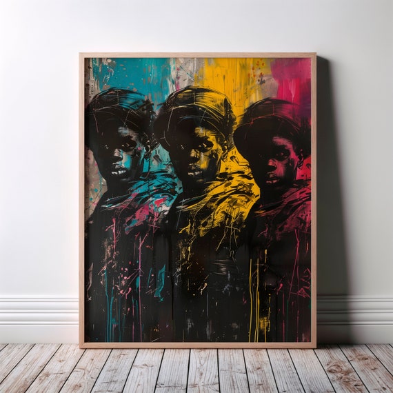 African Art Poster Black Urban Abstract Ethnic Young Trio Contemporary Colorful