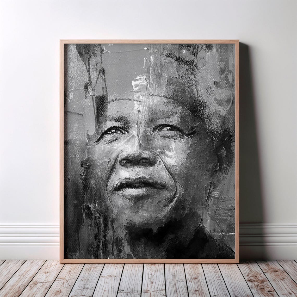 Nelson Mandela Black and White Painted Portrait Tribute Poster