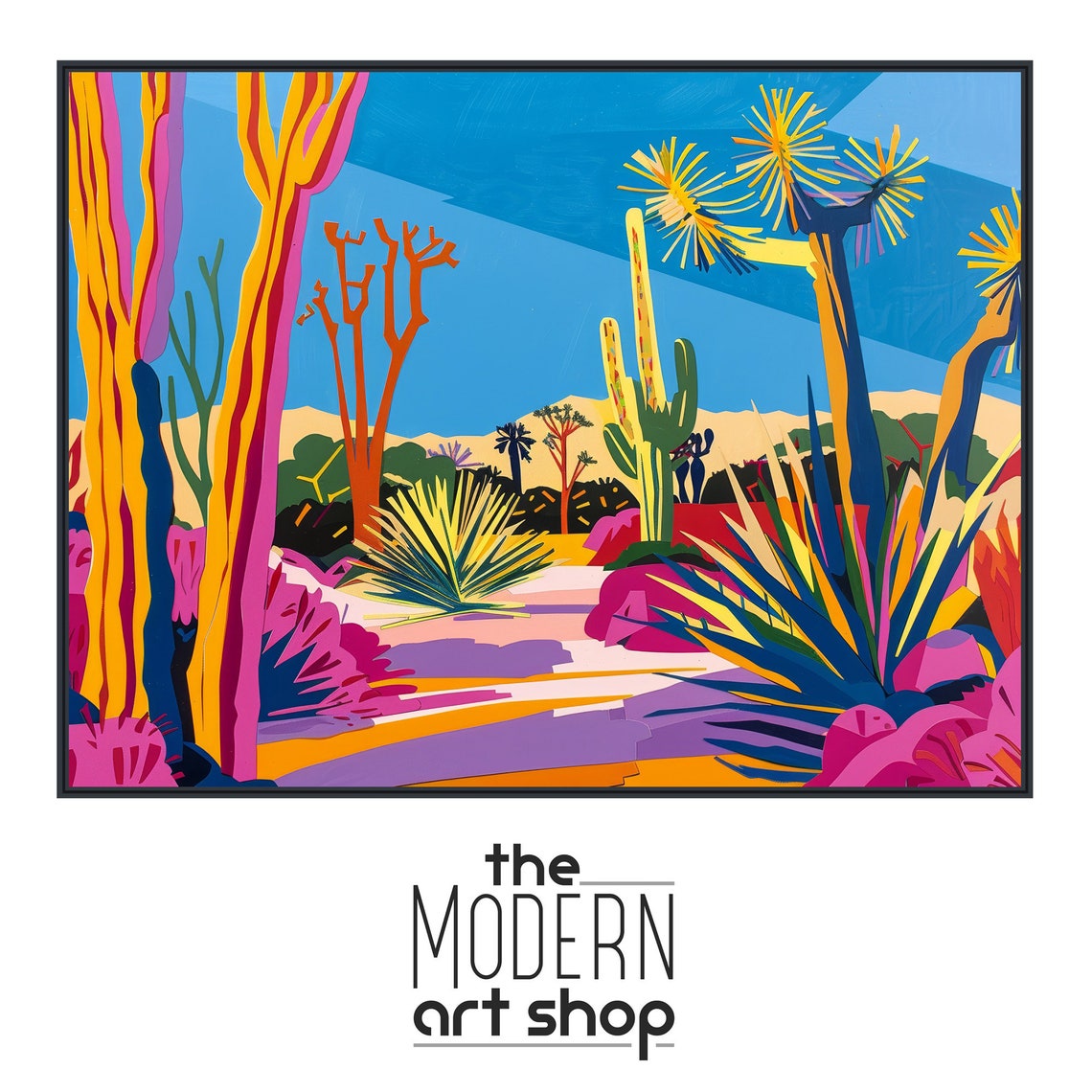Bold Pop Art Desert Painting Magenta Ocotillo Blue Sky Wall Poster - Image 4