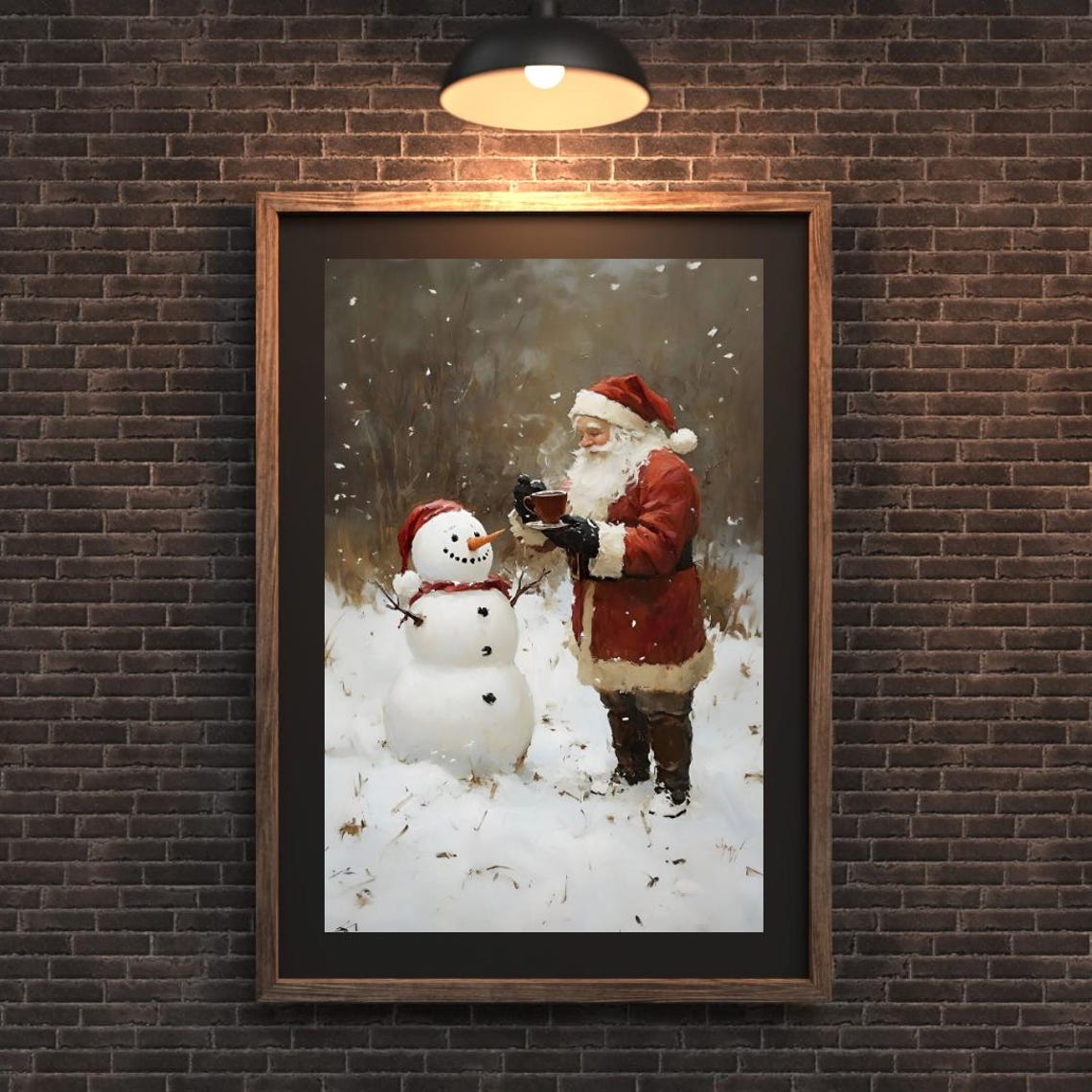 Santa Claus Sharing Cocoa With Smiling Snowman Christmas Art Print - Image 3