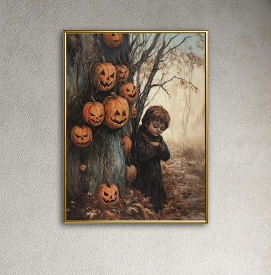 Spooky Halloween Jack O Lantern Tree Boy Dark Academia Fall Poster - Image 2
