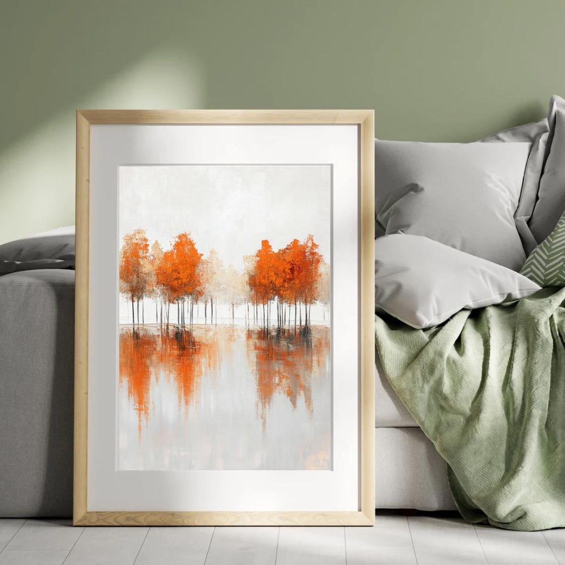 Autumn Tales Orange Trees Water Mirror Fall Landscape Poster - Image 3