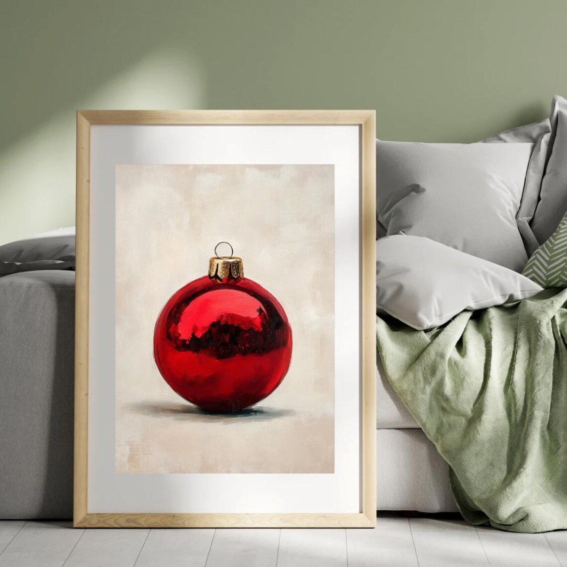 Red Christmas Ornament Minimalist Holiday Art Print - Image 3