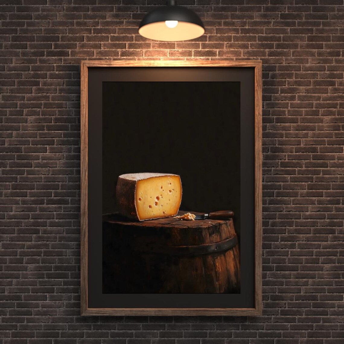 Gouda Cheese Wheel Wooden Barrel Moody Rustic Food Art Poster - Image 5