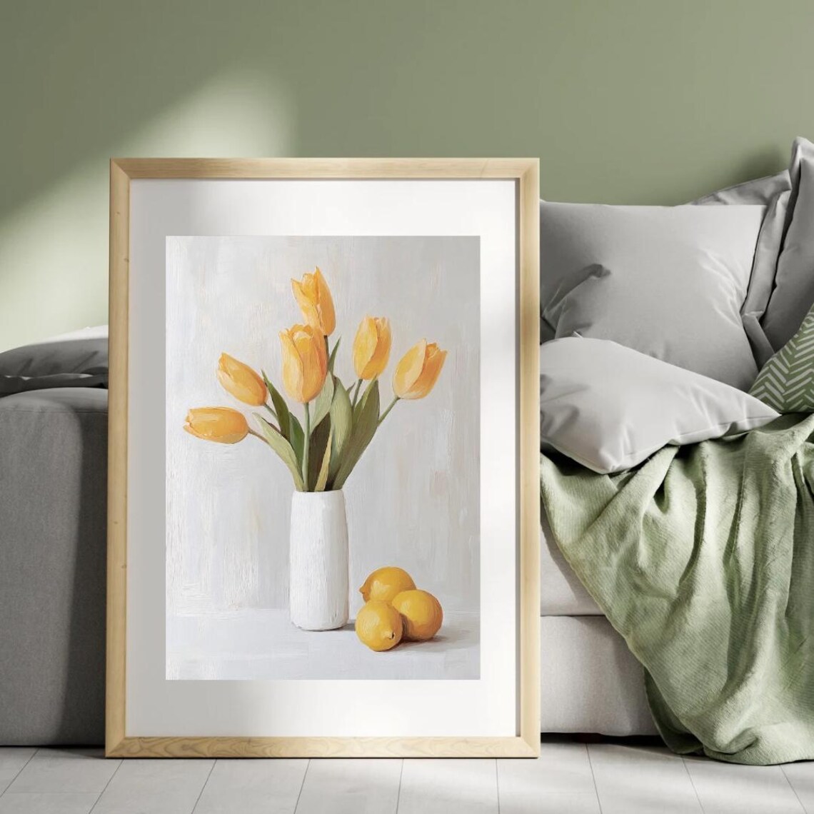 Yellow Tulips White Vase Lemons Oil Painting Autumn Tales Poster - Image 2
