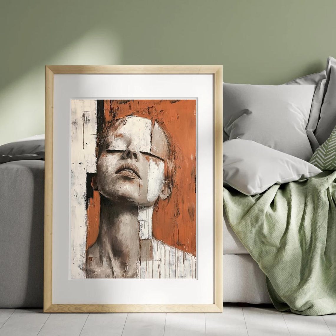 Modern People Art Woman Abstract Portrait Wall Art Print Rustic White And Burnt Orange Minimalist Home Decor - Image 4