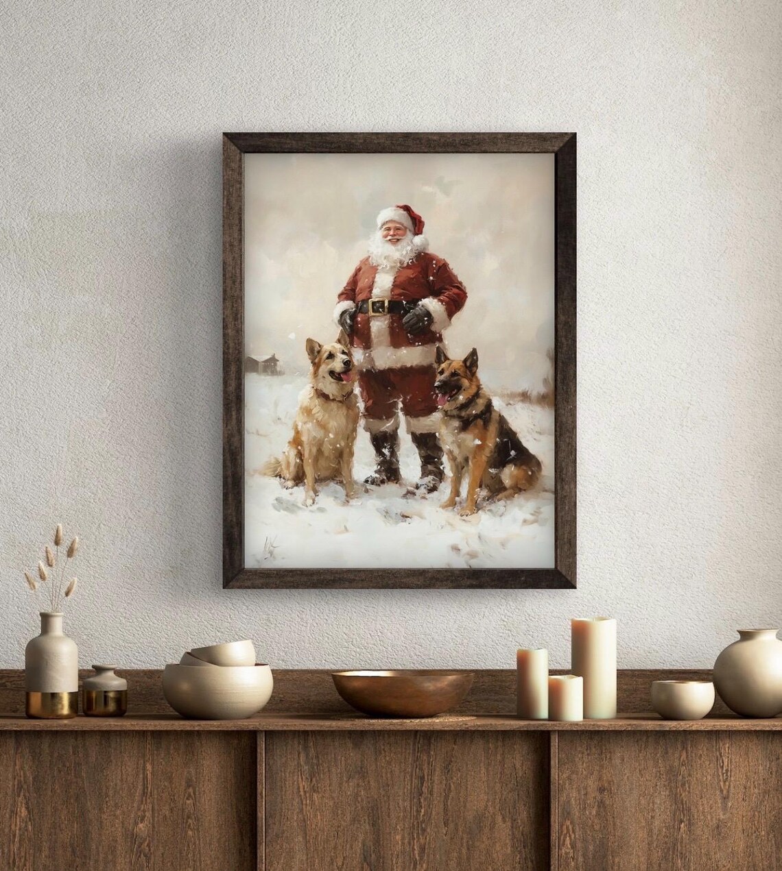 Vintage Santa Two German Shepherd Dogs Art Print - Image 6