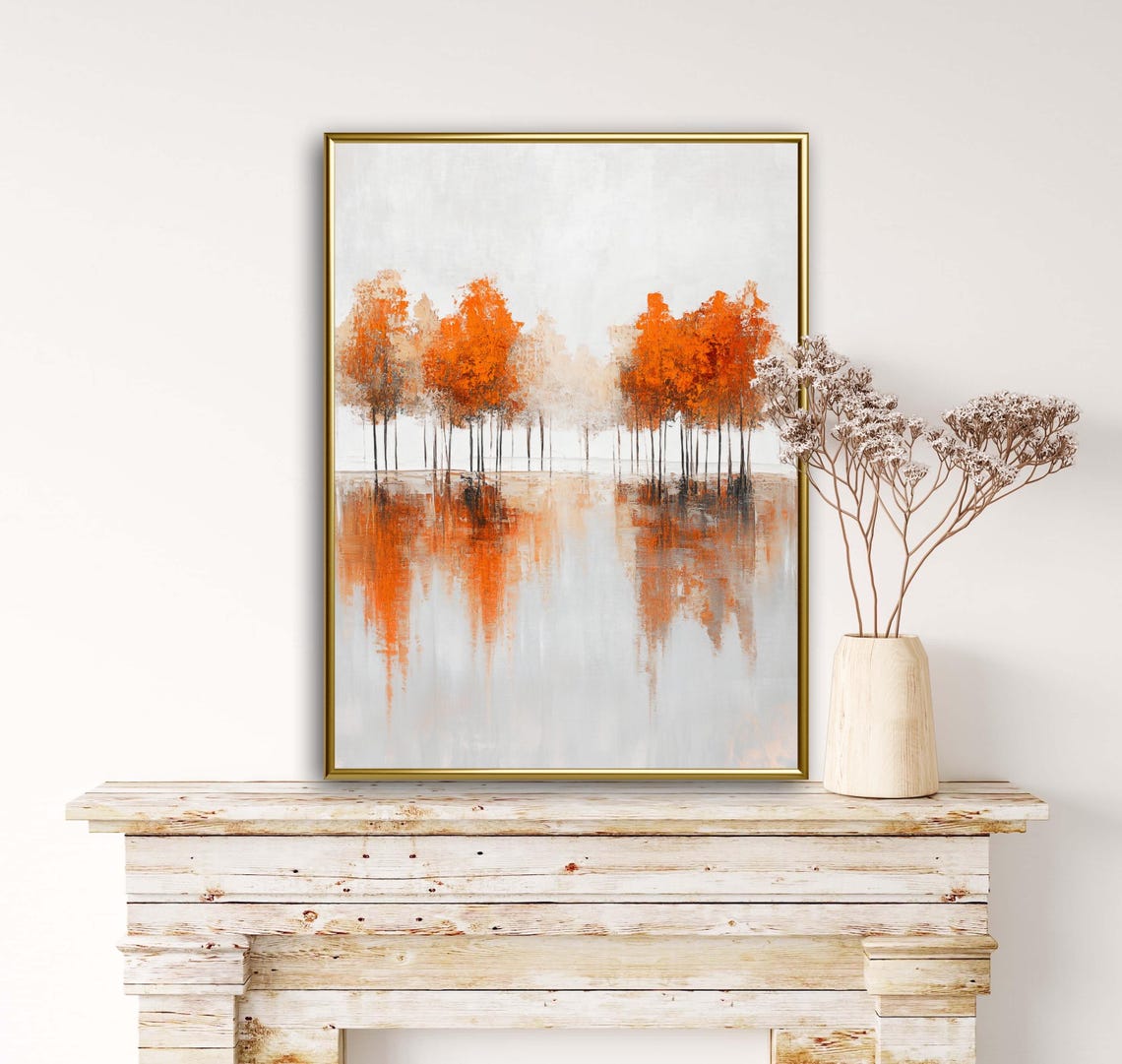 Autumn Tales Orange Trees Water Mirror Fall Landscape Poster - Image 4
