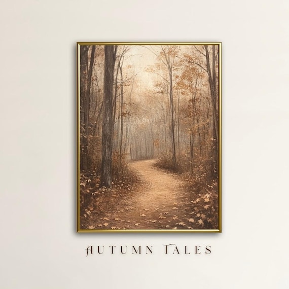 Autumn Tales Fall Forest Path Vintage Rustic Earthy Landscape Art Print