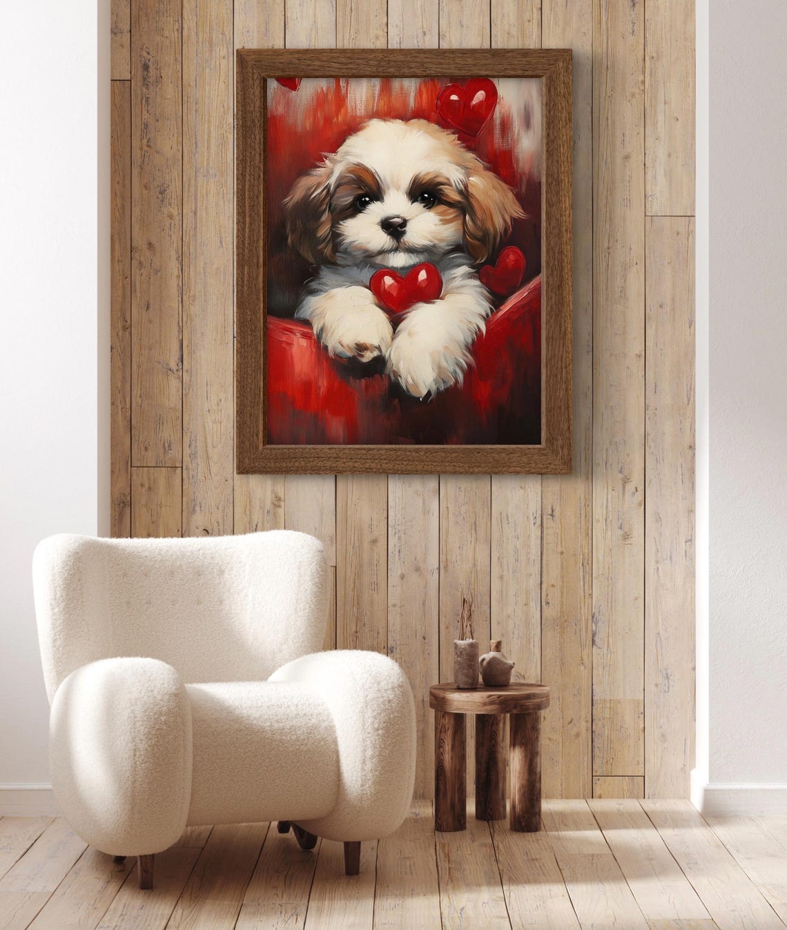 Valentines Day Wall Art Of Cute Shih Tzu Puppy Dog With Red Heart Red Aesthetic Animal Puppy Love - Image 2
