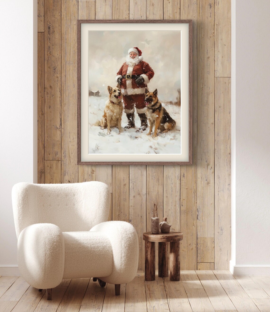 Vintage Santa Two German Shepherd Dogs Art Print - Image 5