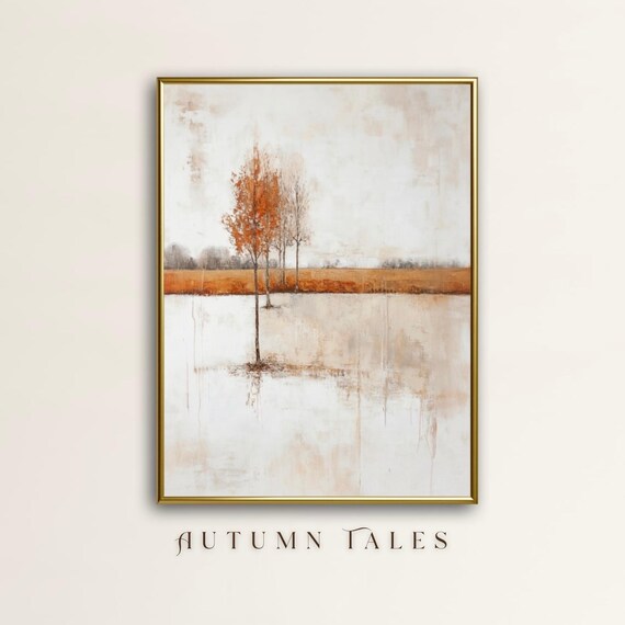 Abstract Moody Winter Wall Art Print Modern Farmhouse Decor Snow Covered Countryside Field Fall To Winter Cozy Rustuc Burnt Orange Print