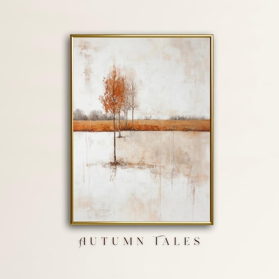 Abstract Winter Landscape Burnt Orange Tree Minimalist Farmhouse Poster