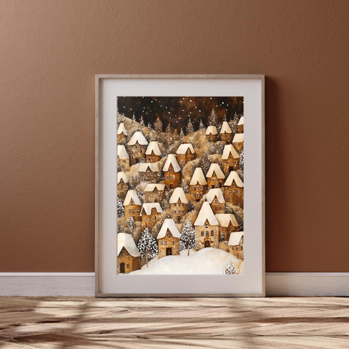 Winter Christmas Folk Art Wall Art Print Farmhouse Nursery Kids Room Home Decor Cozy Earthy Cottagecore Village Landscape Print - Image 4