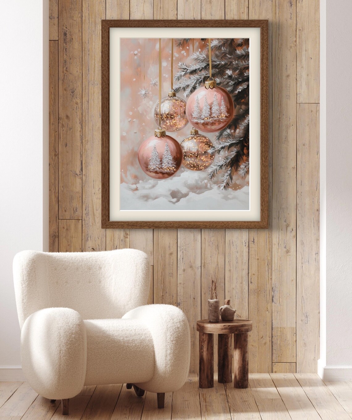 Pink Rose Gold Christmas Ornament Art Print - Image 3